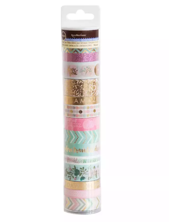 Recollections Washi Tape Tea Party Washi Tape ( 14 Rolls) Pink Mint Gold Foil