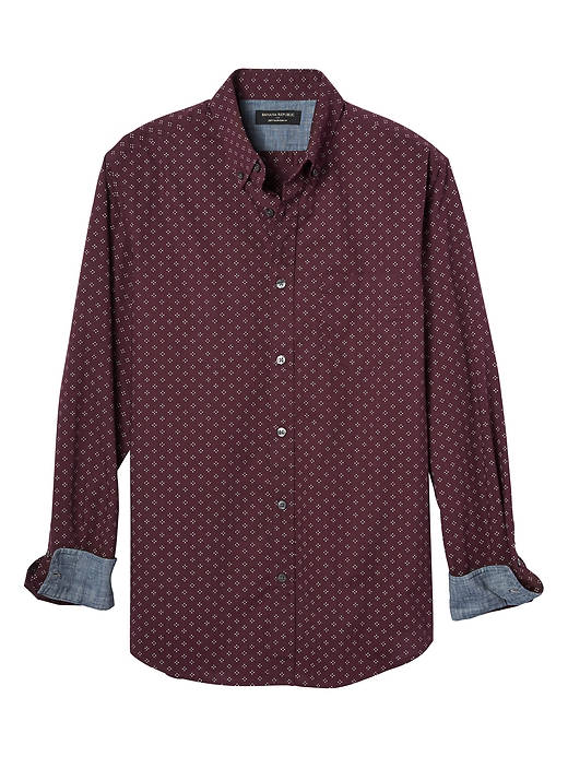 Slim-Fit Soft Wash Burgundy Geo-Dots Shirt