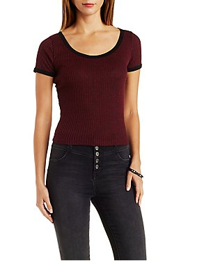 MARLED & RIBBED RINGER TEE