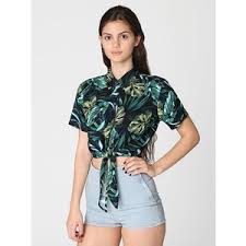 American Apparel Jungle Leaves tie front shirt