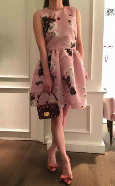 2016 new Korean Puff sundress elegant cherry flower dress