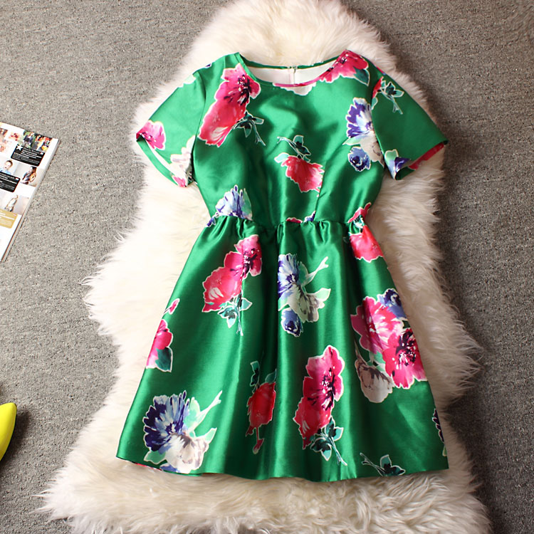 0988 women round neck printed short-sleeved summer dress