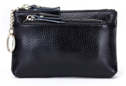 Aladin Leather Coin Purse with Key Chain - Triple Zipper Card Hol