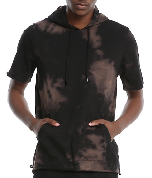 XXX RUDE BLACK BLEACH WASH SHORT-SLEEVED HOODIE