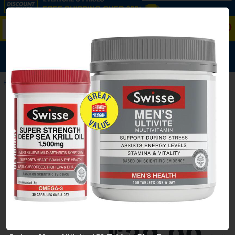 wisse Mens Ultivite 150 Tablets Plus Bonus Swisse Super Strength Deep Sea Krill 30 Capsules