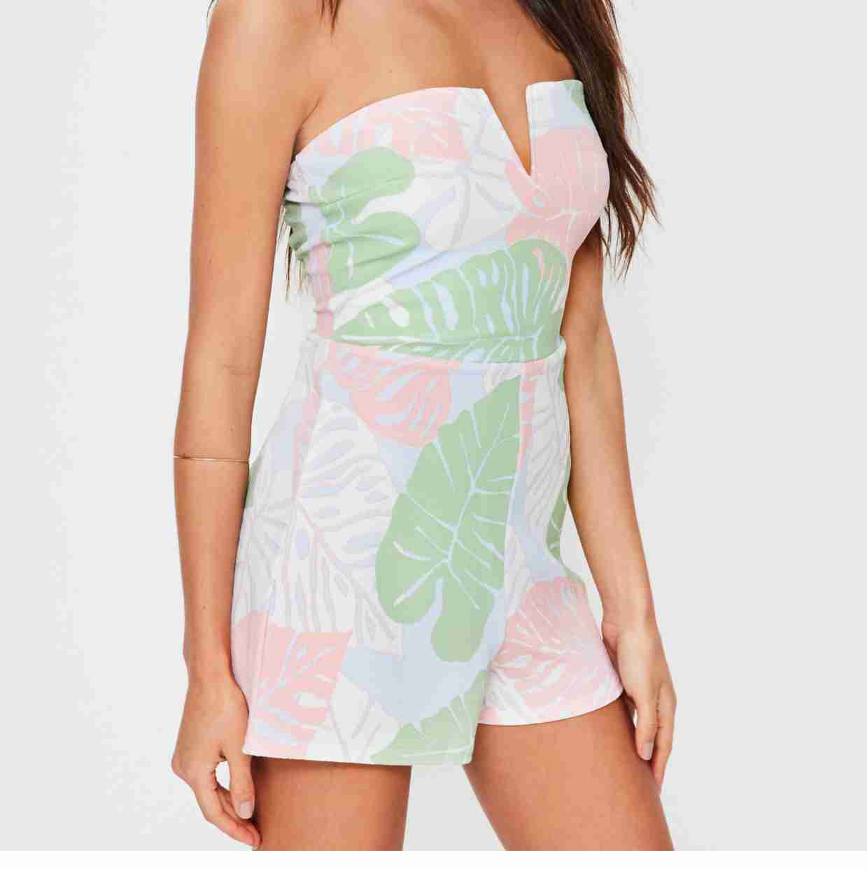 Blue printed crepe bandeau playsuit