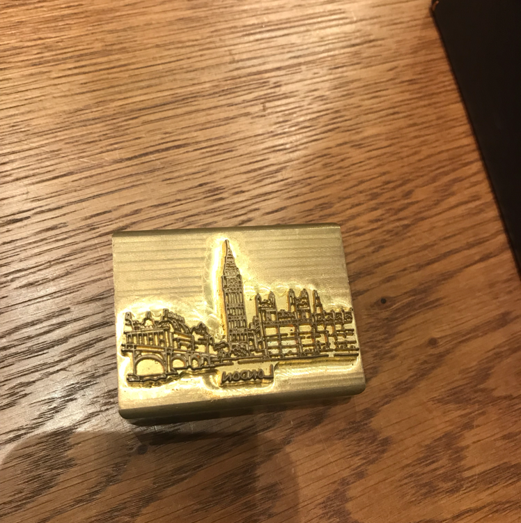 Hangtag with London skyline stamp