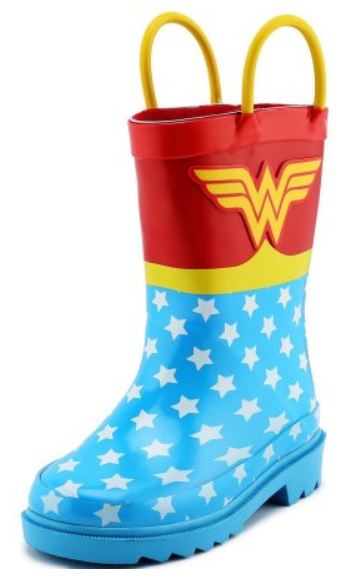 Children's Girls' Wonder Woman Printed Waterproof Easy-On Rubber Rain Boots