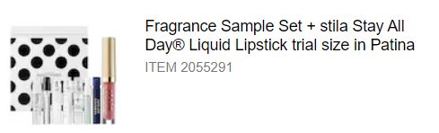 Fragrance Sample Set + stila Stay All Day Liquid Lipstick trial size in Patina
