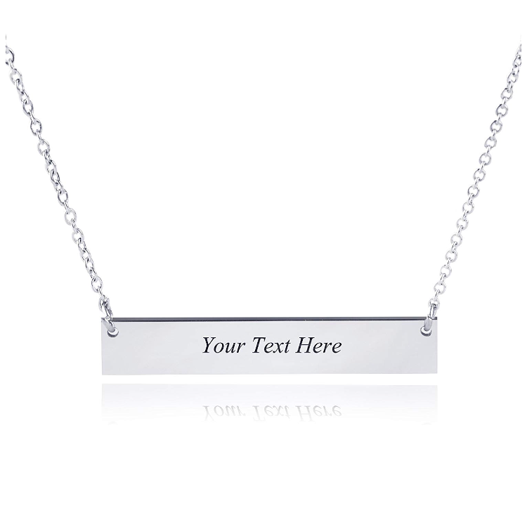 Personalized Stainless Steel Horizontal Bar Necklace Pendant with Chain