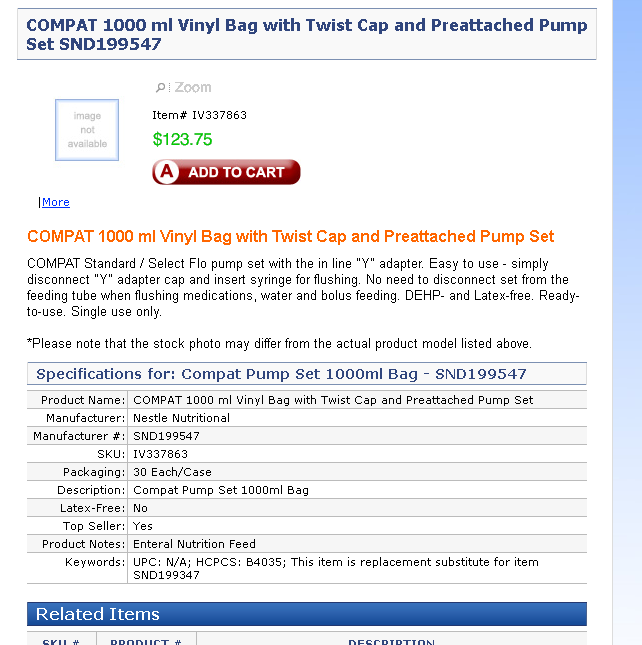 COMPAT 1000 ml Vinyl Bag with Twist Cap and Preattached Pump Set
