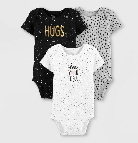 Baby Girl's 3pk Bodysuit Gray/Black/White