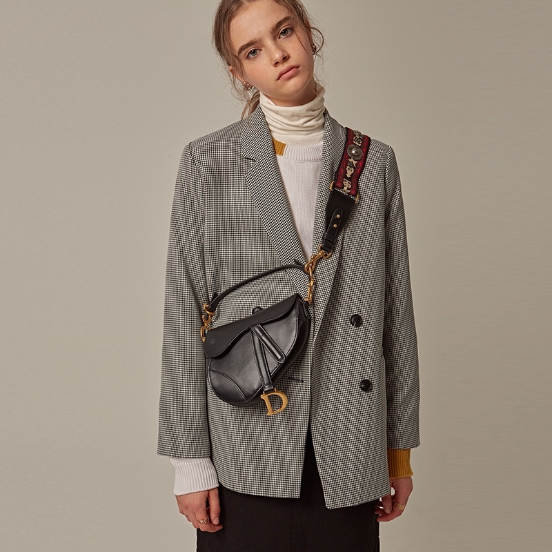 Hound-Tooth Double Jacket Black