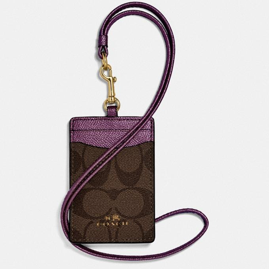 Id Lanyard In Signature Canvas Metallic Berry