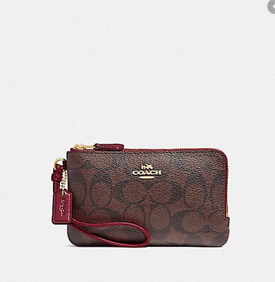 double zip wallet in signature canvas with strawberry print
