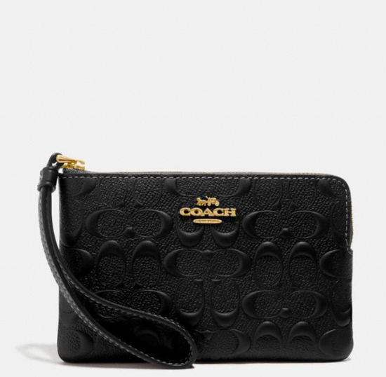 Corner Zip Wristlet In Signature Leather F67555 IMBLK