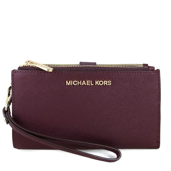 Michael Kors Jet Set Travel Slim Bifold Wallet Brown MK Scarlet Red