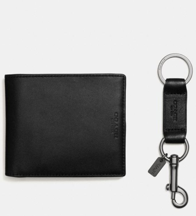 Boxed Compact Id Wallet With Trigger Snap Key Fob F64118 BLK
