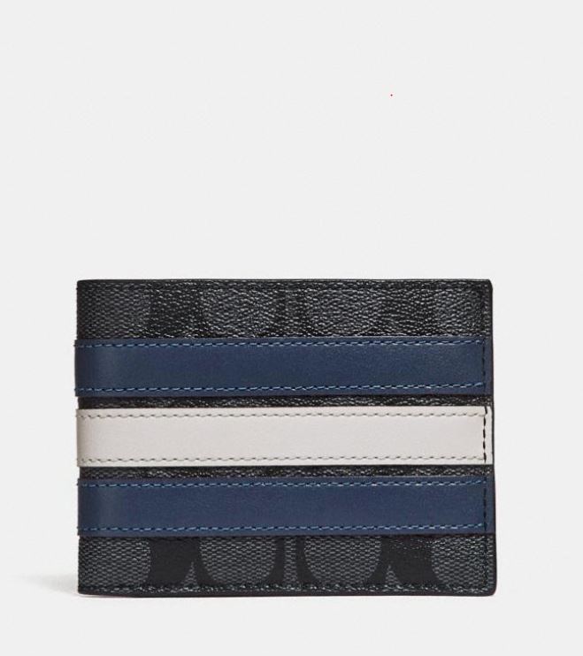 Slim Billfold Wallet In Signature Canvas With Varsity Stripe F26173 N3C