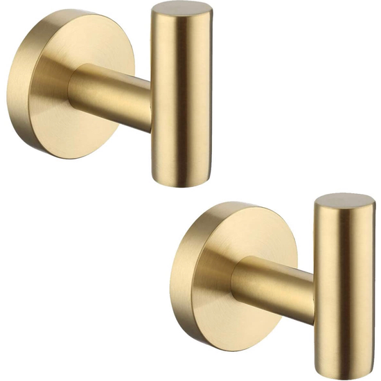 Bath Towel Hook Robe Hook for Bathroom Kitchen No Drill Wall Mount SUS 304 Stainless Steel Brushed Brass 2 Pack, A2164DG-BZ-P2