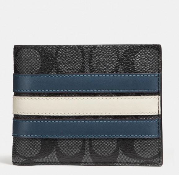 3-In-1 Wallet In Signature Canvas With Varsity Stripe	Midnight Nvy/Denim/Chalk	F26072 N3C