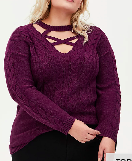 Purple Strappy Cable Knit Pullover Tunic