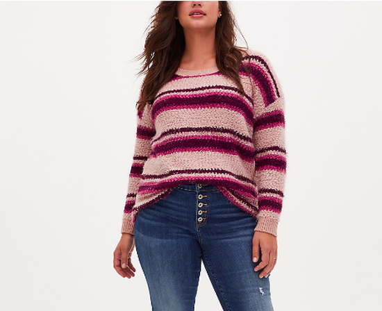 Multicolor Striped Fuzzy Drop Shoulder Pullover