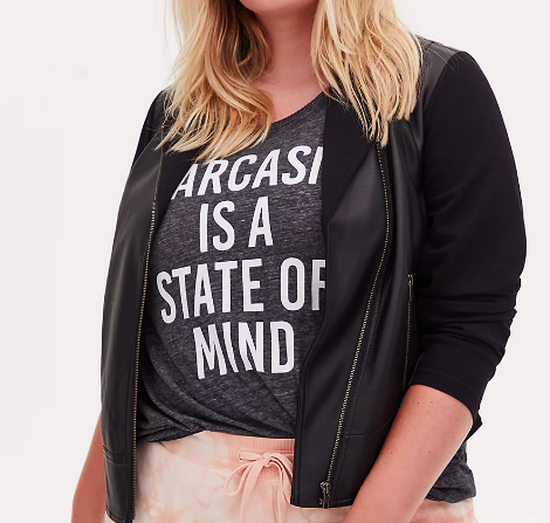 Black Faux Leather Ponte Moto Jacket