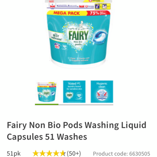 Fairy Non Bio Pods Washing Liquid Capsules 51 Washes