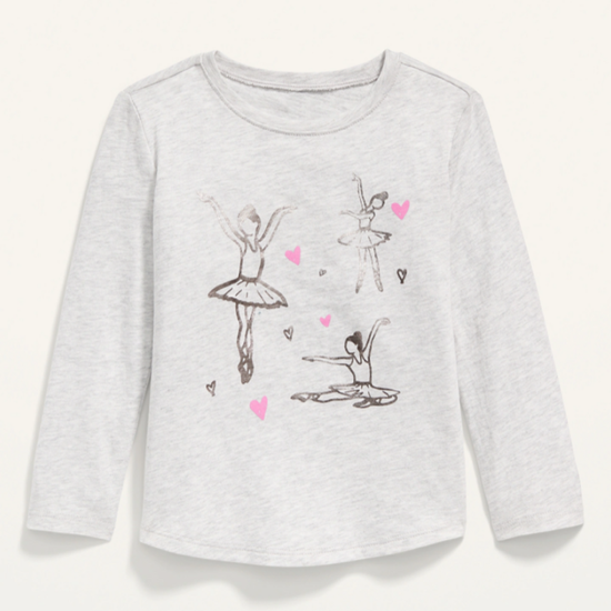 Ballerina-Graphic Long-Sleeve Tee for Toddler Girls