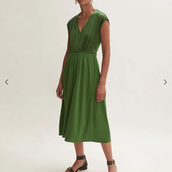 Silk front ruched waist dress