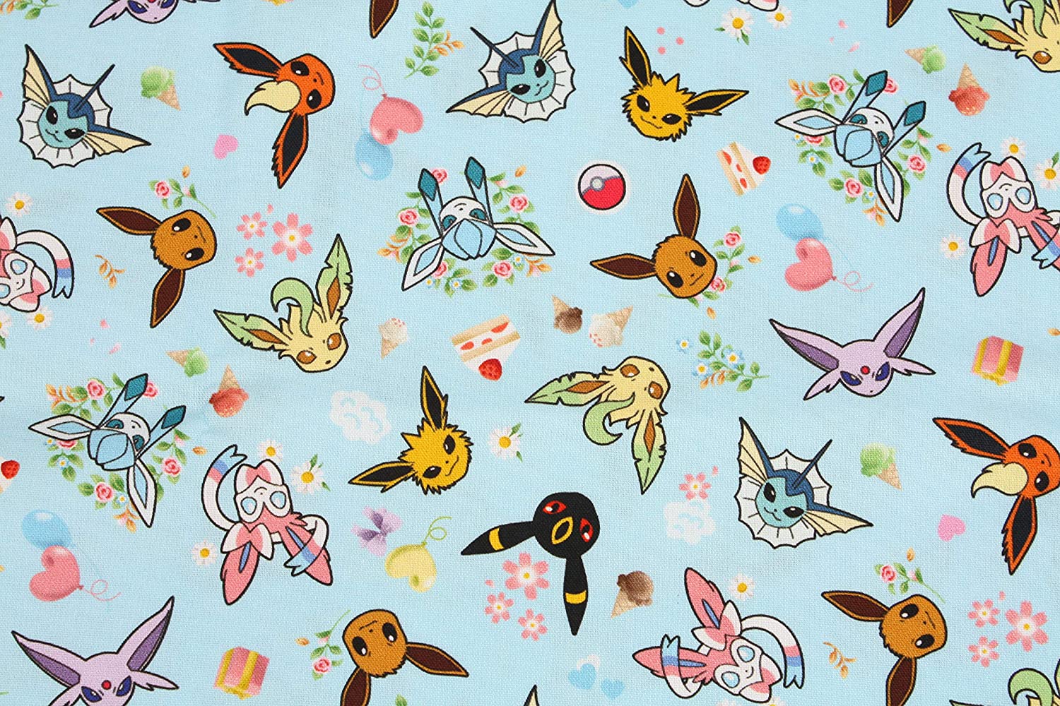 Character Fabric Pok-mon Ice Cream Cloth 100% Cotton Sheeting Pocket Monster Pokemon 17.7 x 43.3 inches (45 x 110 cm)