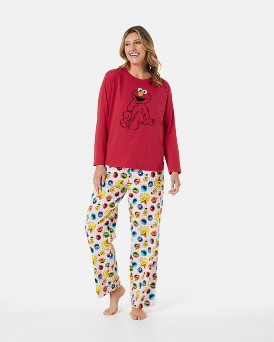 Sesame Street License Long Sleeve Knit Top & Flannel Pants Pyjama Set
