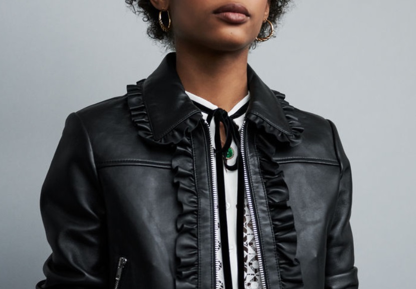 Cropped Leather Jacket with Ruffles