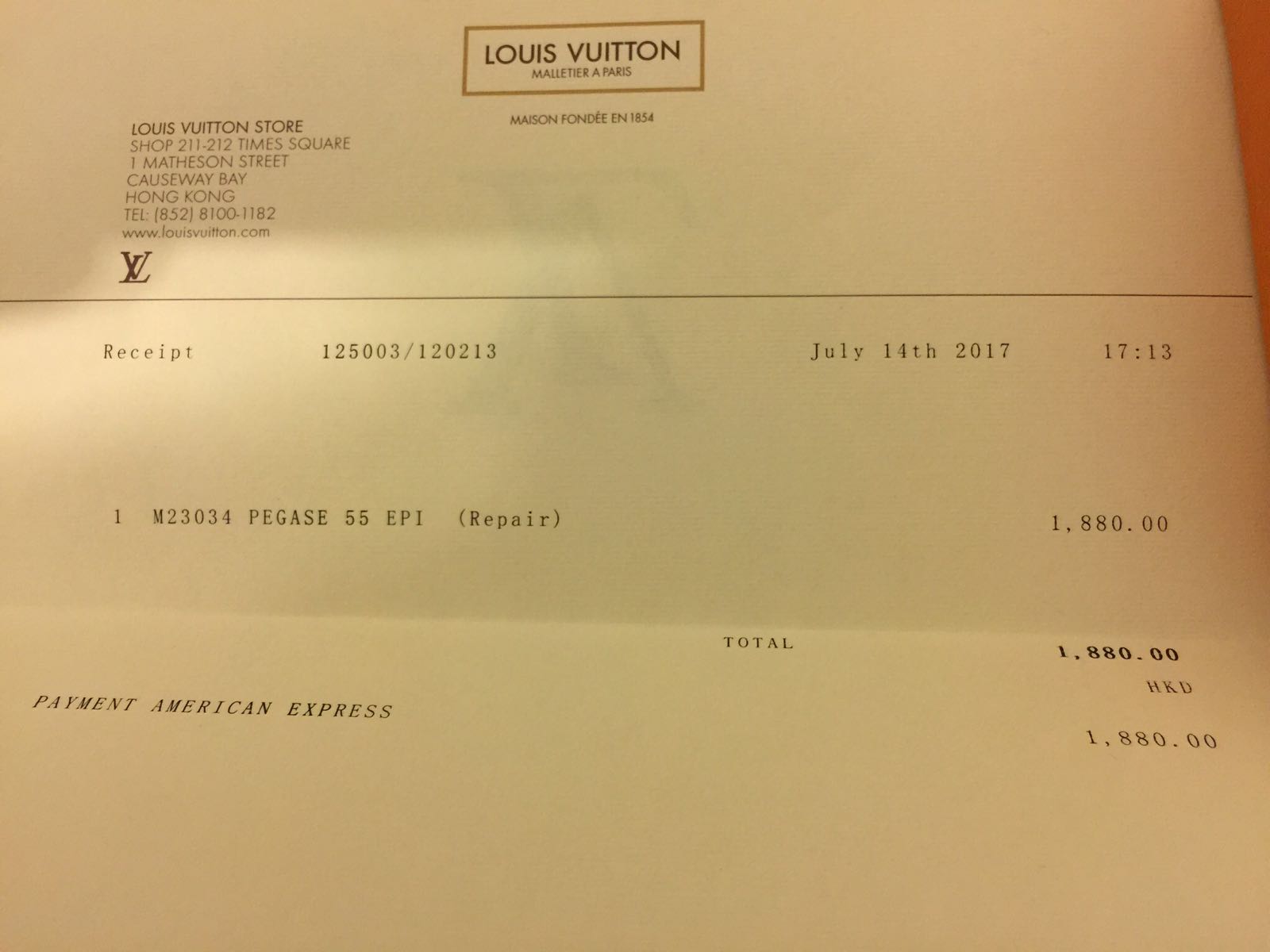Louis Vuitton Hong Kong Receipt