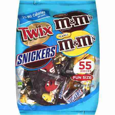 Mars Fun Size Twix/Snickers/Milk Chocolate M&Ms/Peanut M&Ms Candy Mix, 34.5 oz, 55 ct